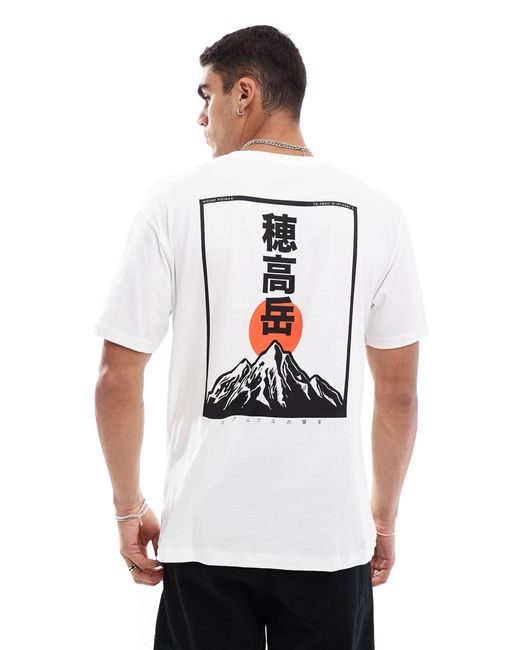 Jack & Jones White Oversized T-shirt With Japanese Mountain Backprint for men