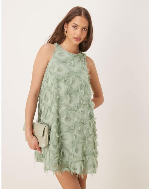 Y.A.S Green Textured Racer Neck Mini Dress