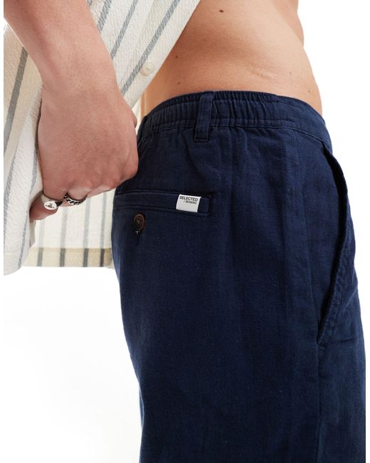 SELECTED Blue Linen Mix Shorts for men