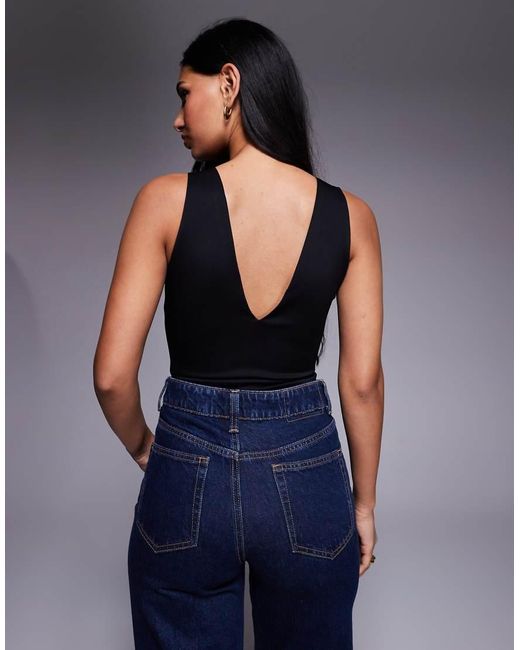 GOOD AMERICAN Blue Sculpting V Neck Bodysuit