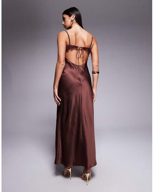 ASOS Purple Lace Bust Cup Satin Maxi Dress With Cut Out Back