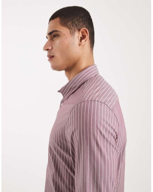 ASOS Purple Slim Stripe Shirt for men