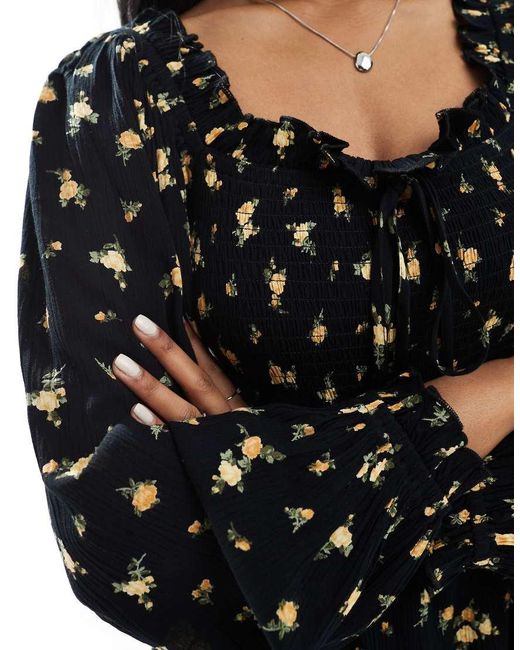 Miss Selfridge Black Long Sleeve Floral Playsuit