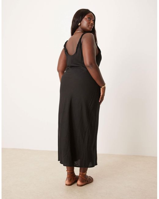 ASOS Natural Asos Design Curve Linen Mix Twist Strap Bias Maxi Dress