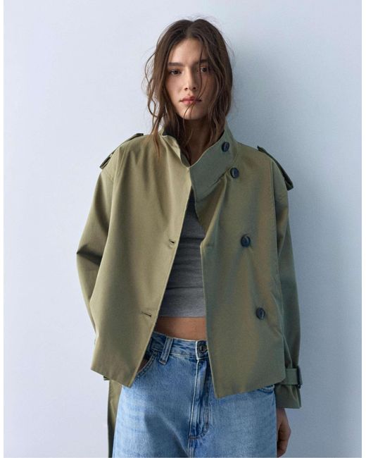 Pull&Bear Green – kurzer trenchcoat