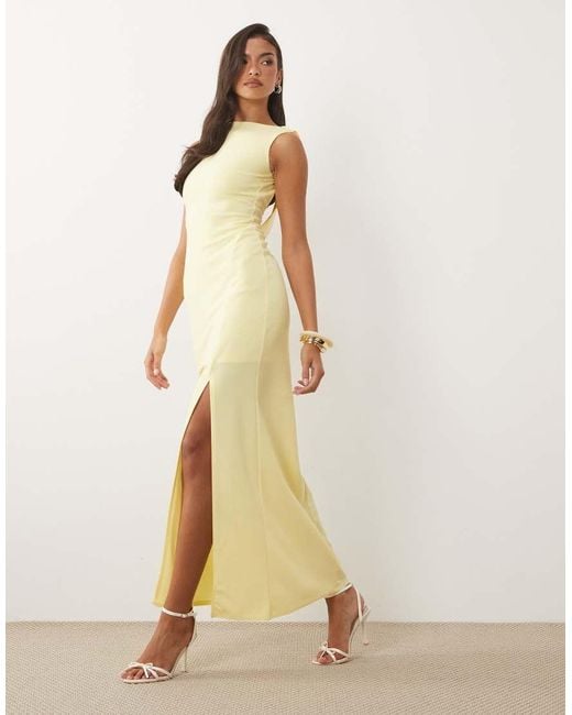 TFNC London Natural Crepe Slash Neck Backless Maxi Dress