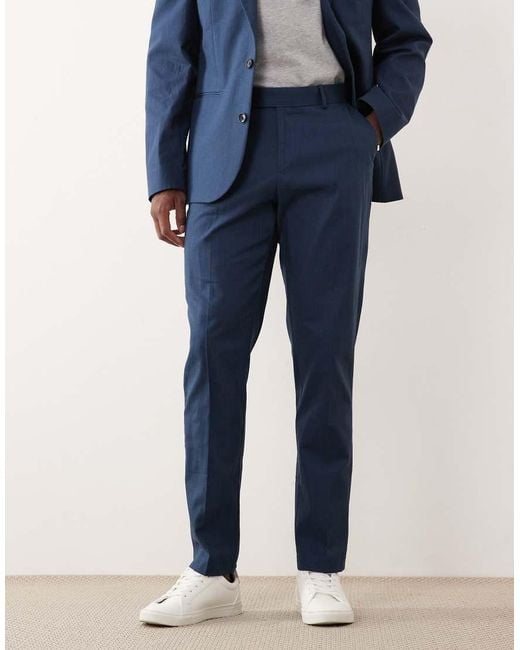 ASOS Blue 100% Cotton Linen Look Slim Suit Pants for men