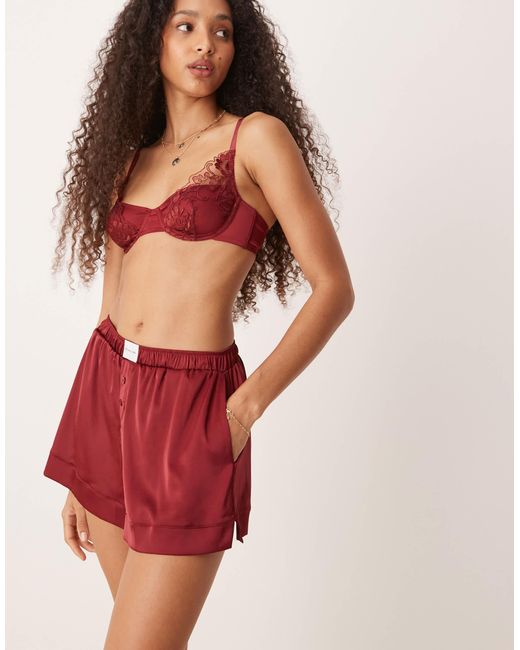 KAT THE LABEL Red Baxter Satin Boxer Short