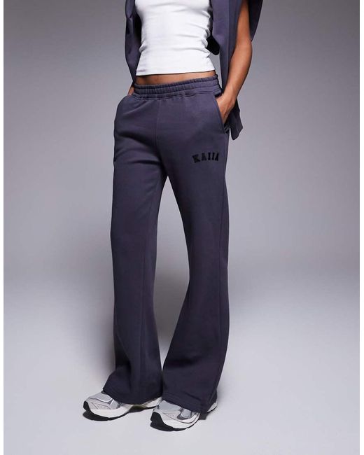 Kaiia Blue Cotton Blend Embroidered Logo Wide Leg jogger Co-ord