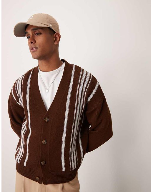 ASOS Brown Relaxed Boxy Fit Knitted Cardigan for men