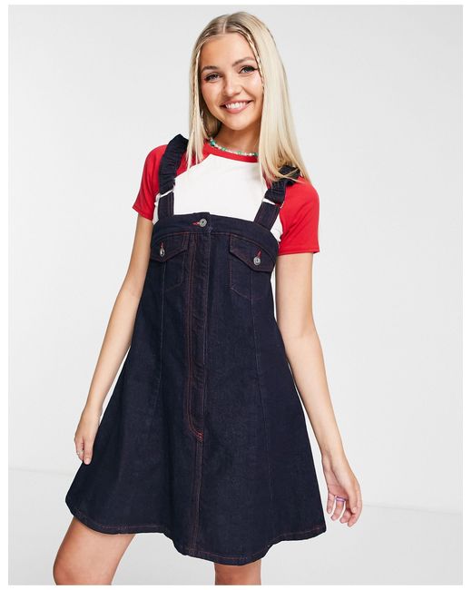 Collusion Mini Denim Babydoll Dress in Blue Lyst