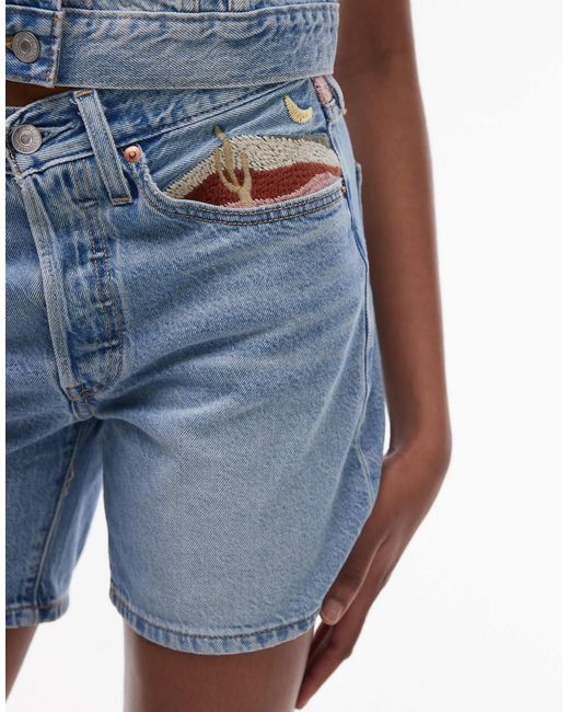501 - short mi-long en jean d'ensemble style western à broderie désert - clair Levi's en coloris Blue