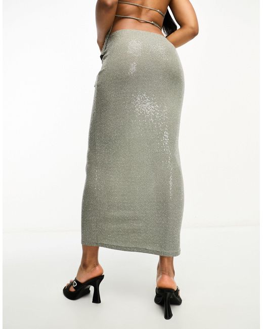 Pull&Bear Sequin Maxi Skirt Co-ord in White | Lyst
