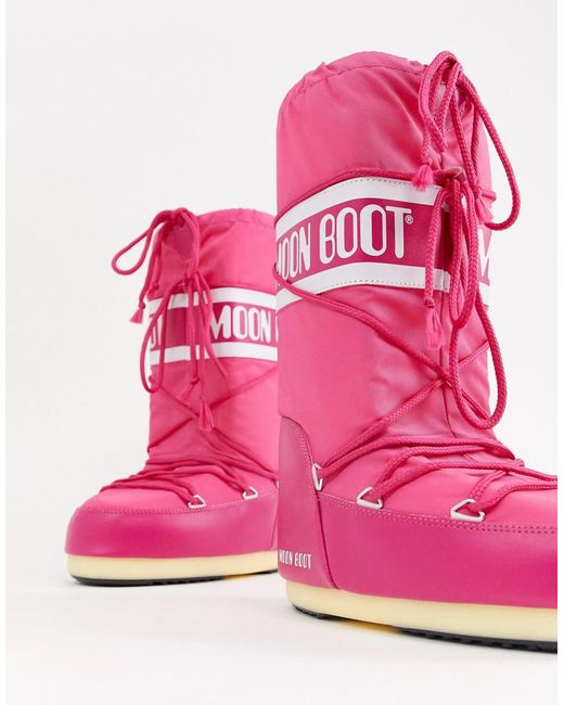 Moon Boot Classic Icon Womens Bougainvillea Nylon Boots in Pink | Lyst