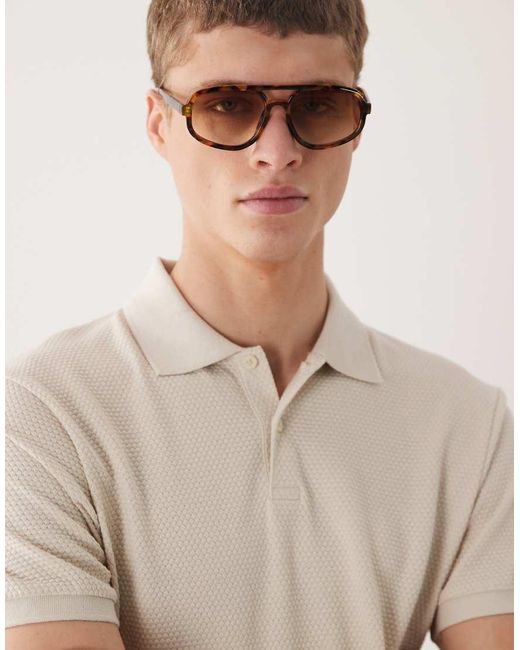 ASOS Natural Regular Fit Partial Zip Polo for men