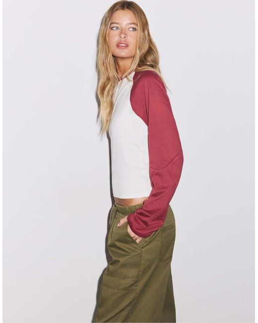 Stradivarius Red Baseball-style Long Sleeve T-shirt