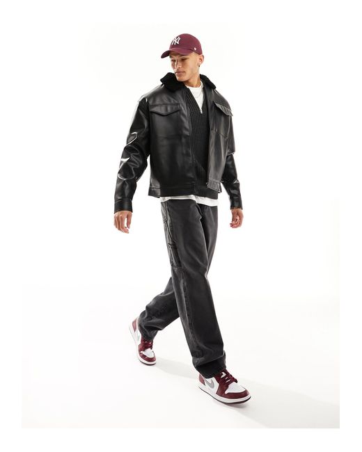 ASOS Oversized Faux Leather Harrington Jacket in Black for Men Lyst