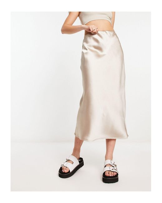 Mango White Satin Midi Skirt