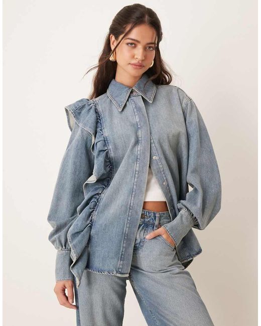 ASOS Blue Denim Frill Shirt