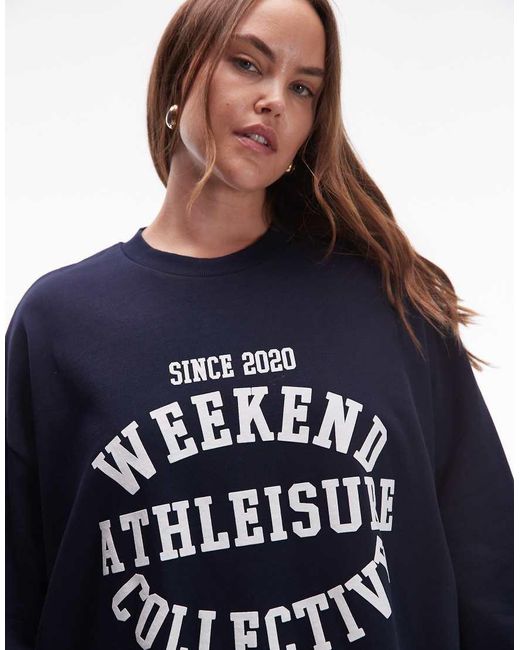 ASOS Blue Weekend Collective Curve Oversized Sweat With Athleisure Studio Graphic