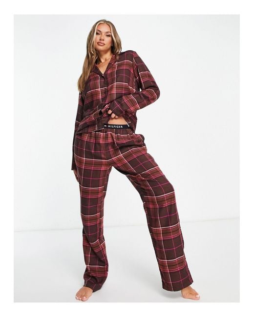 Tommy Hilfiger Original Long Sleeve Flannel Check Pyjama Set in Red | Lyst