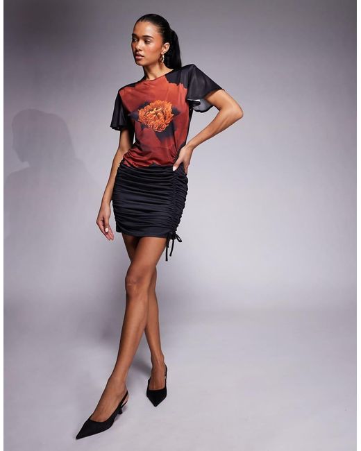 ASOS Red Shoulder Pad Mini Dress With Placement Print