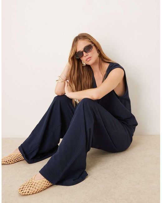 ASOS Blue Textured Knit Wide Leg Co-Ord Trouser