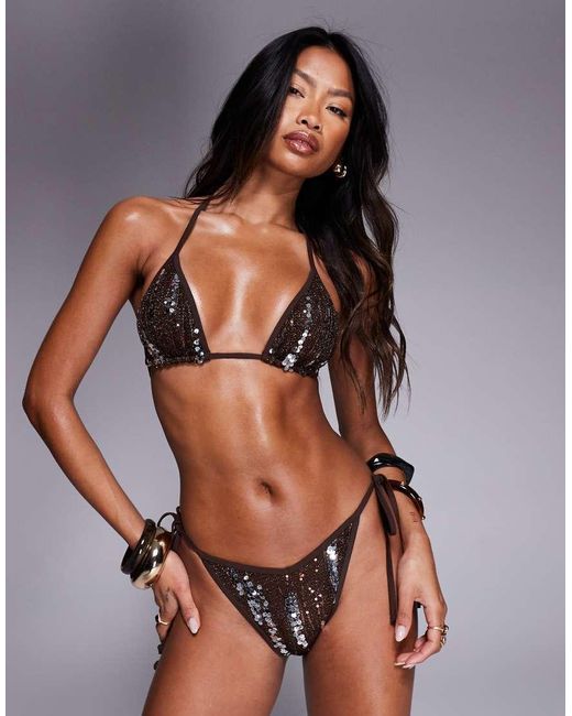South Beach Brown Sequin Triangle Bikini Top
