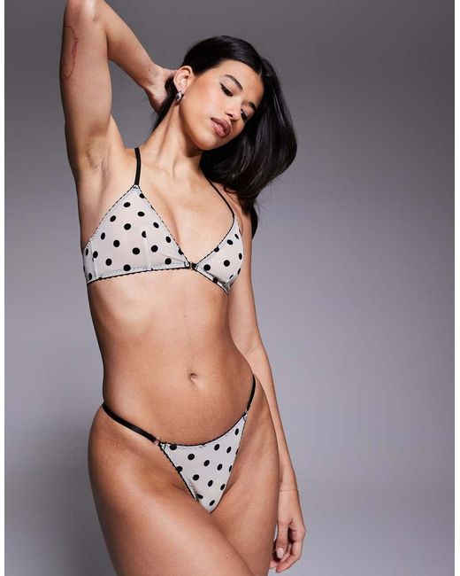ASOS White Flora Mesh Polka Dot Tanga Thong