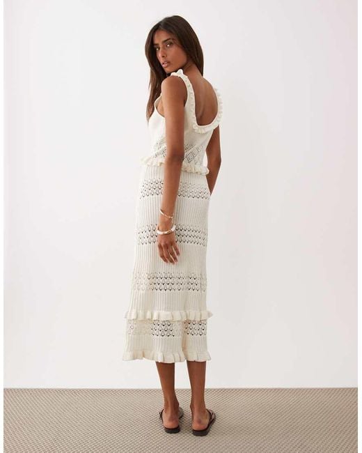 Miss Selfridge Brown Frill Detail Crochet Maxi Dress