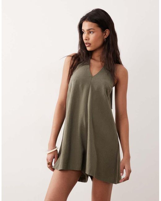 Miss Selfridge Natural Linen Blend Halter Romper