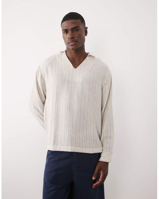 ASOS Natural Oversized Overhead Stripe Shirt for men