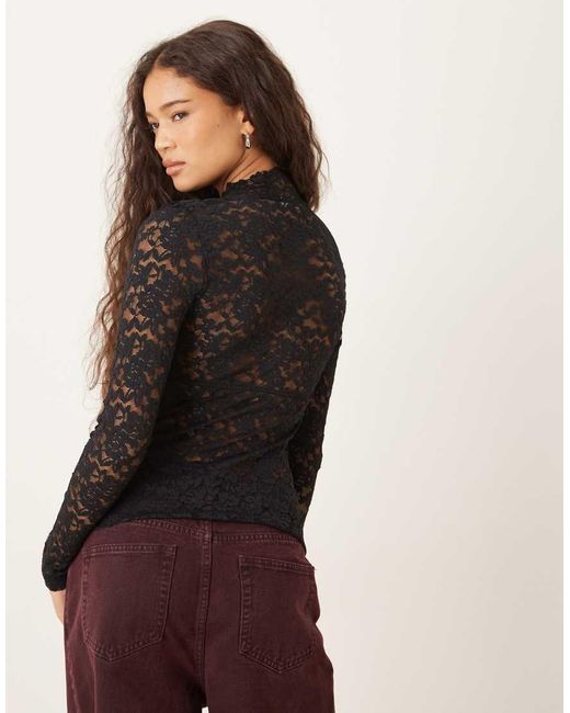 Free People Black All Day Lace Long Sleeve Top