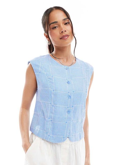 Gilet Corto Blu Con Stampa Crosshatch di Object in Blue