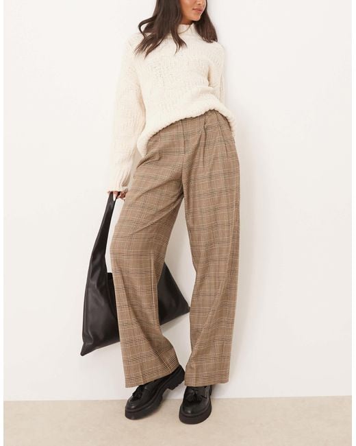 Gant Natural Plaid Pleated Wool Blend Pants