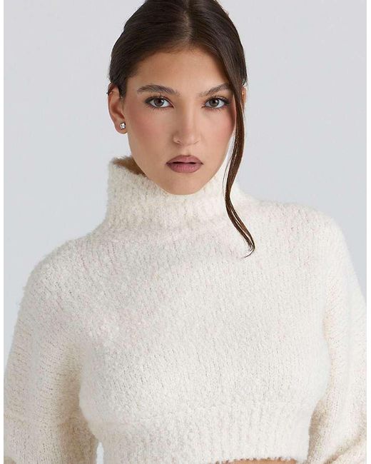 House Of Cb White Cheyenne Ivory Cropped Chunky Boucle Wool Knit Sweater
