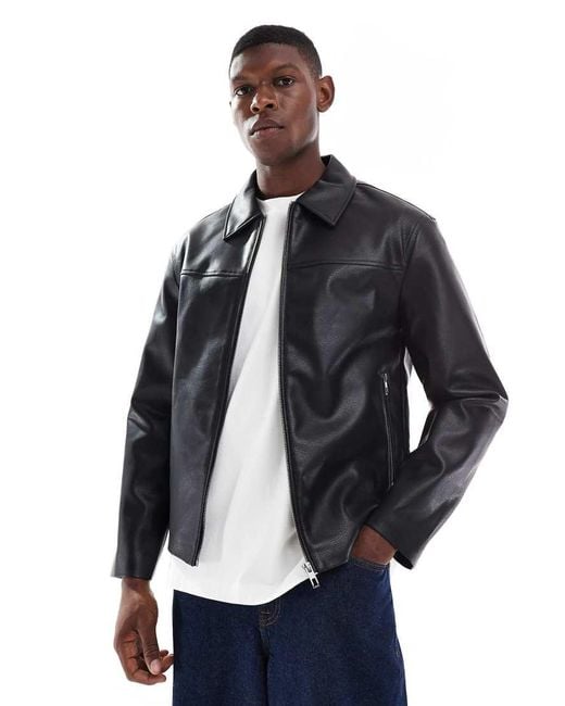 Only & Sons Blue Faux Leather Harrington Jacket for men