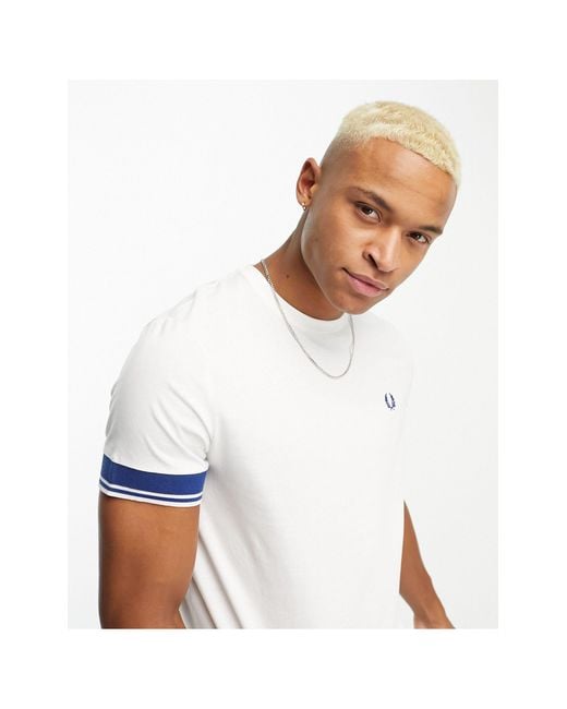 Fred Perry Contrast Cuff T-shirt in White for Men | Lyst