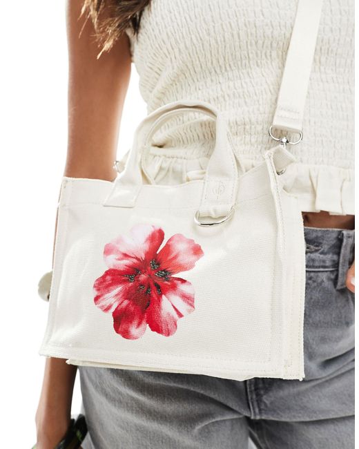 Stradivarius Gray Mini Canvas Bag With Flower Detail