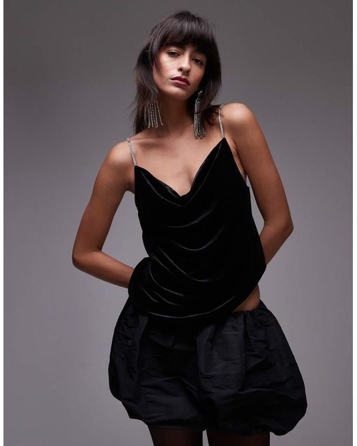 Mango Black Diamante Strap Cami Top