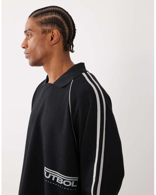 Cotton On Black Raglan Polo Fleece for men
