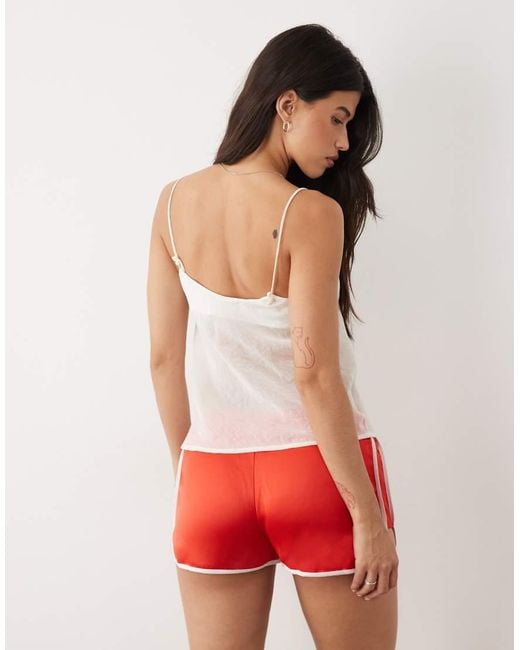 ASOS Red Contrast Seam Satin Runner Short