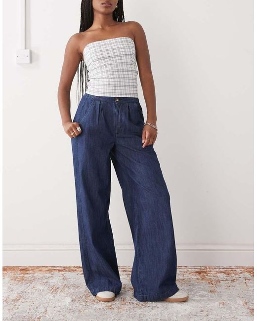 Reclaimed Vintage Blue Wide Leg Tailored Trousers
