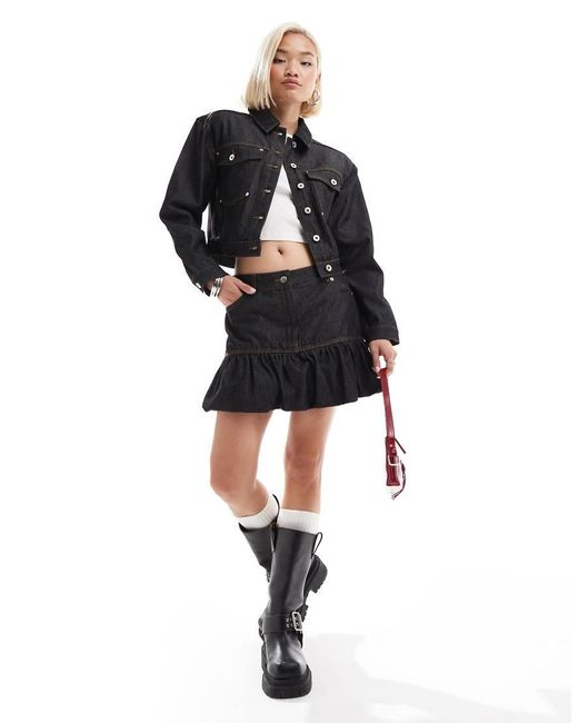 Collusion Black Cropped Denim Jacket Co-ord