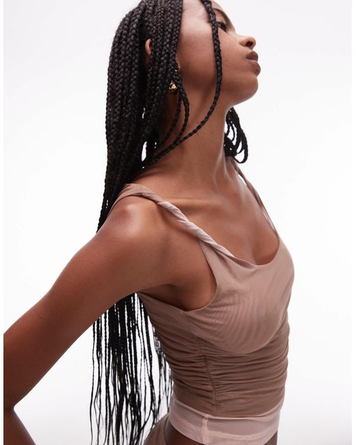 ASOS Brown 90's Mesh Double Layer Twist Top