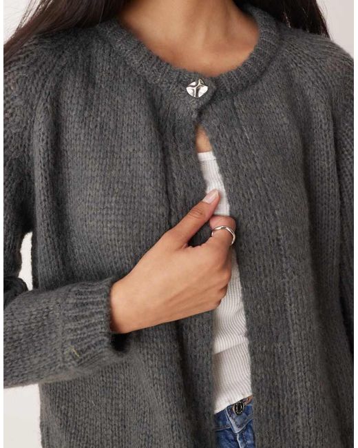 Vila Gray Button Detail Knitted Cardigan