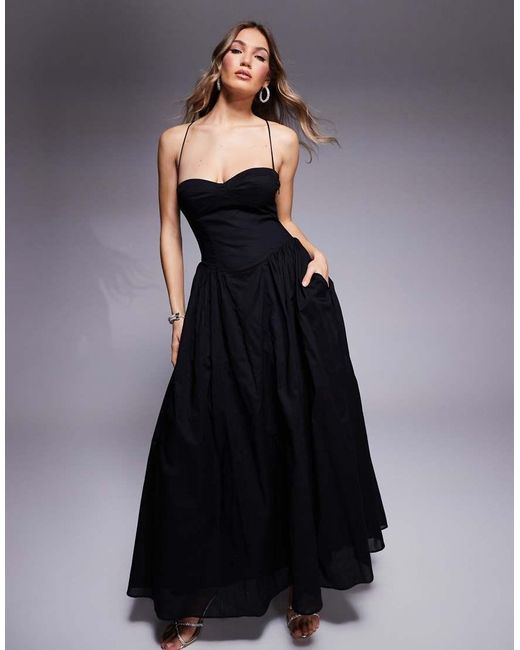 Bardot Blue Tie Back Corset Maxi Dress
