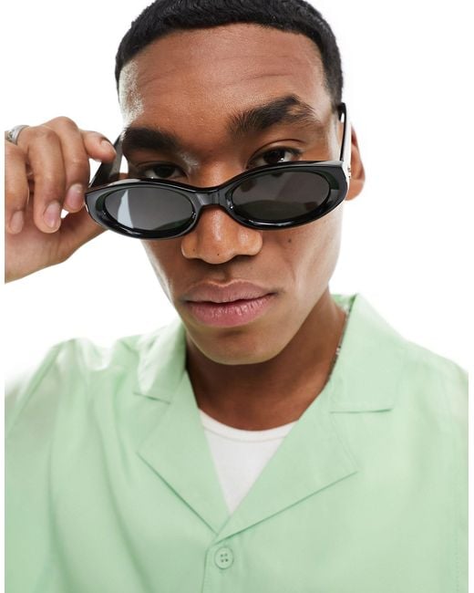 ASOS Green Oval Sunglasses With Chunky Temples for men