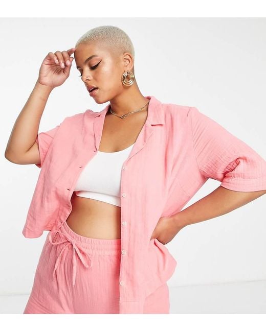 Pieces Plus Pink Pieces Curve Short Sleeve Shirt