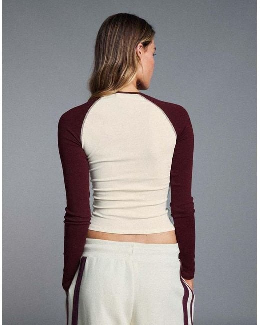 Bershka Red Long Sleeve Raglan T-Shirt